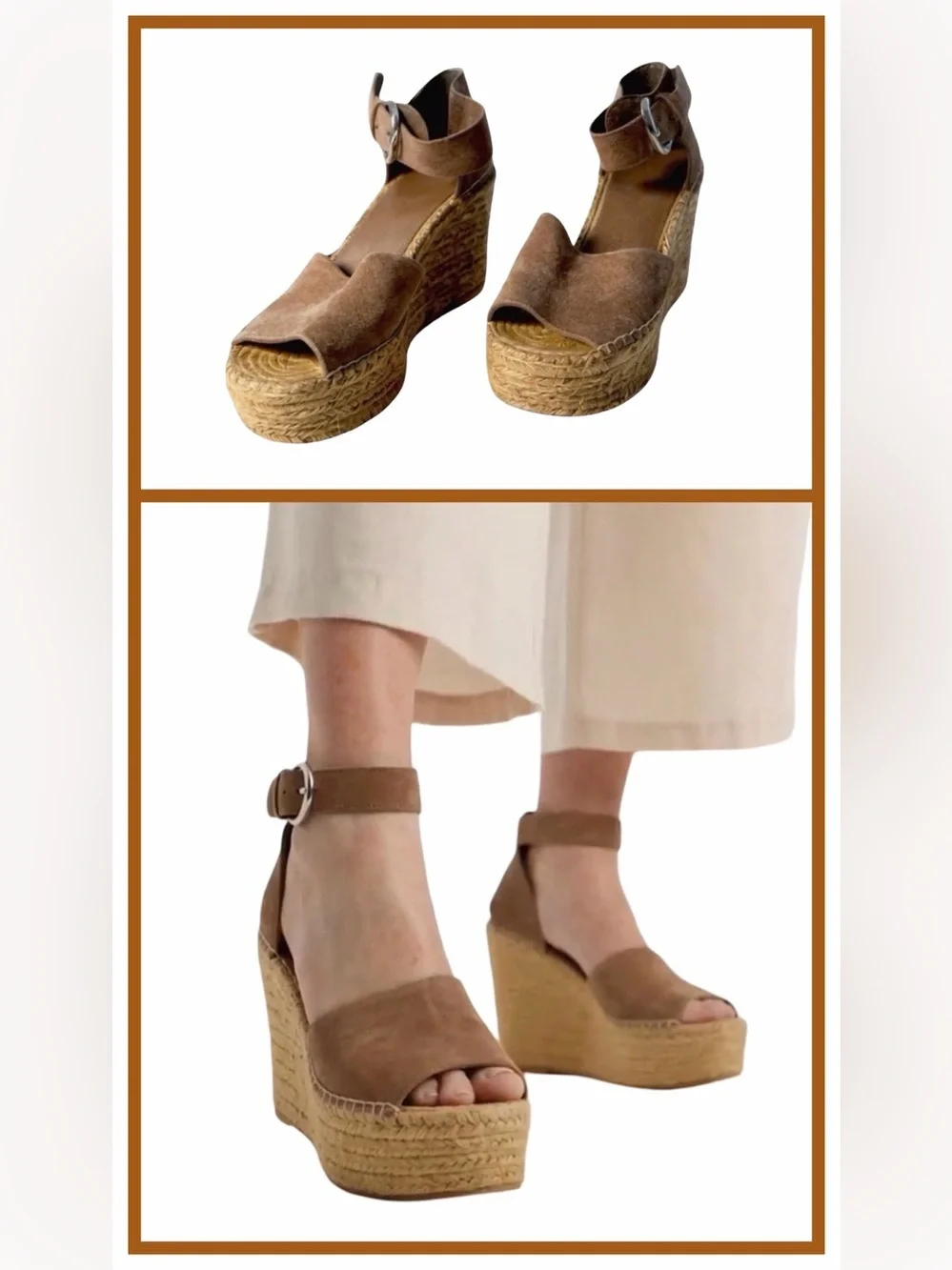 Marc Fisher Brown/Tan Suede Espadrille Wedges. Size 9